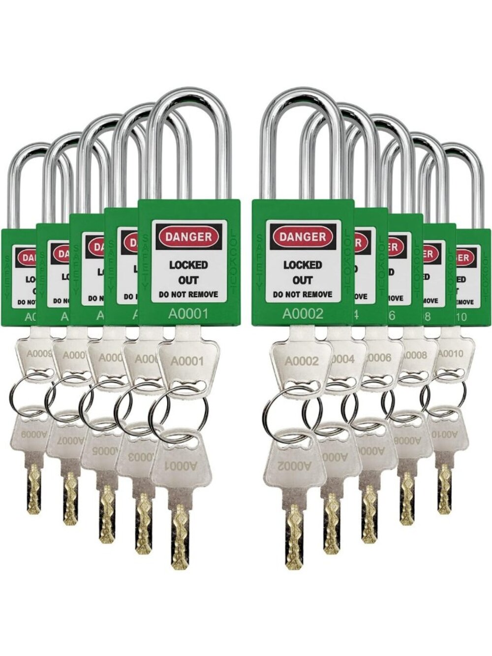 10 Keyed Different Lockout Tagout Padlocks - Safe LOTO Locks for Devices